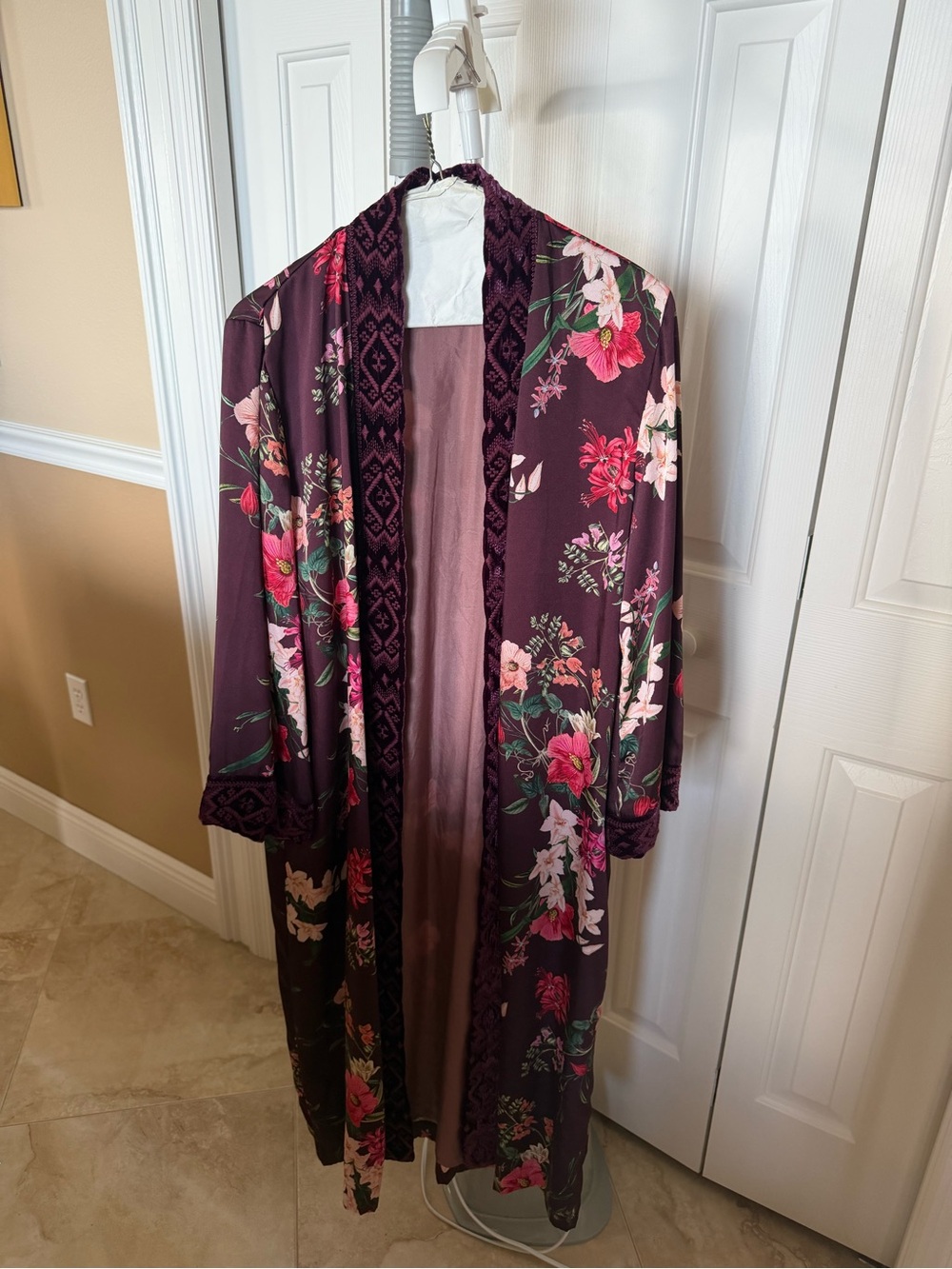 Johnny Was Plum Floral Open-Front Kimono